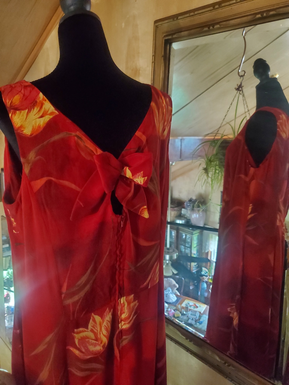 Vintage Red Floral Maxi Dress